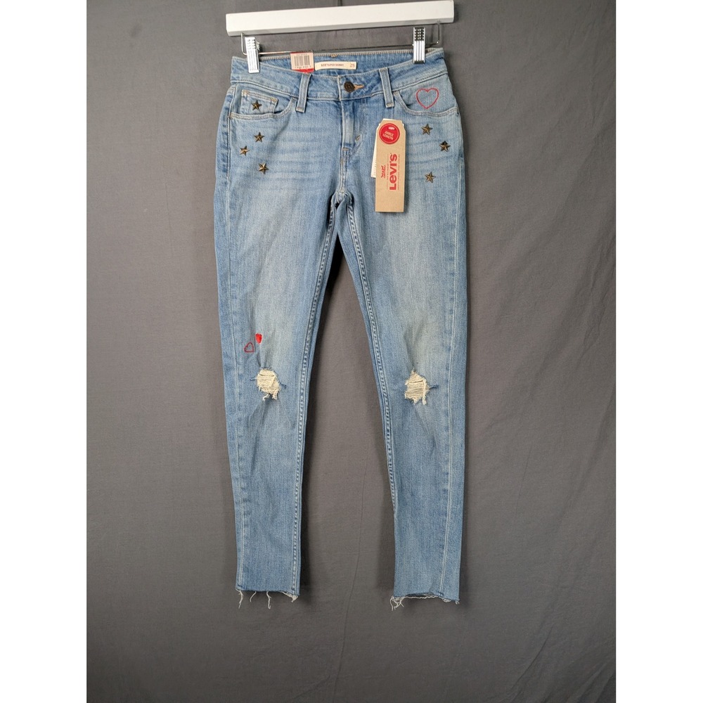 Levis 535 Super Skinny Ankle Jeans Light Wash Star Heart W25 L27